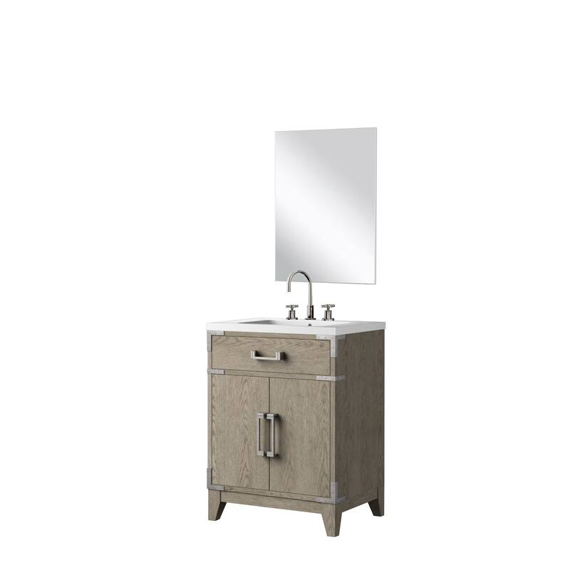 24" Bathroom Vanity with Acrylic Top, 18" Frameless Mirror, and Chrome Gooseneck Faucet for Modern Bathrooms