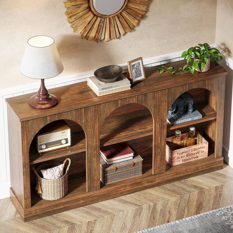 63-Inch Farmhouse Console Table with 3 Tier Storage