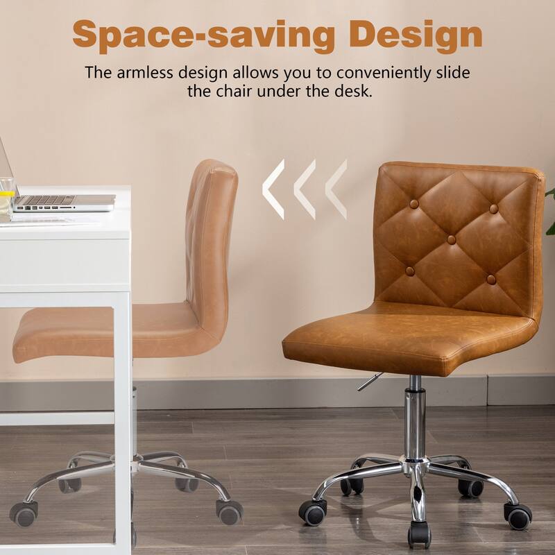 Javlergo Armless Office Desk Chair, PU Leather Mid-Back Adjustable Height 360° Rolling Swivel for Home Office Work