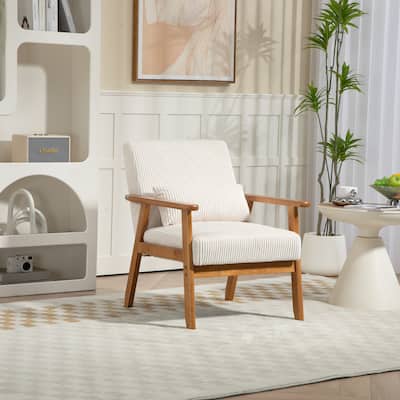 Corduroy Upholstered Mid-Century Modern Wooden Frame Accent Chair for Living Room/Bedroom