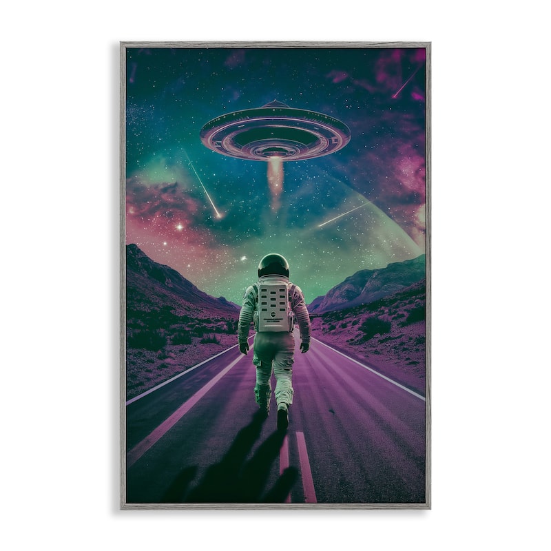 Stupell Alien Spaceship over Astronaut Framed Giclee Art Design By Wumples - 20 x 30 - Grey