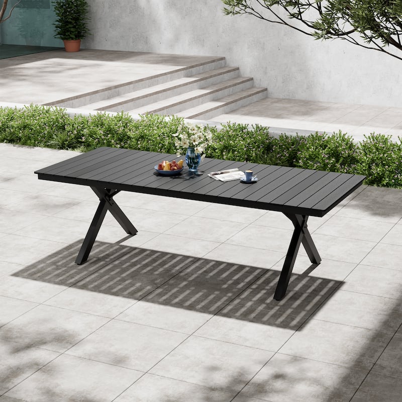Pellebant Aluminum Rectangular Outdoor Patio Dining Table with Umbrella Hole - 94.3in-Black