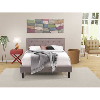 2 Piece Bed Set - Velvet Upholstered Platform Bed & Nightstand - Button Tufted Design