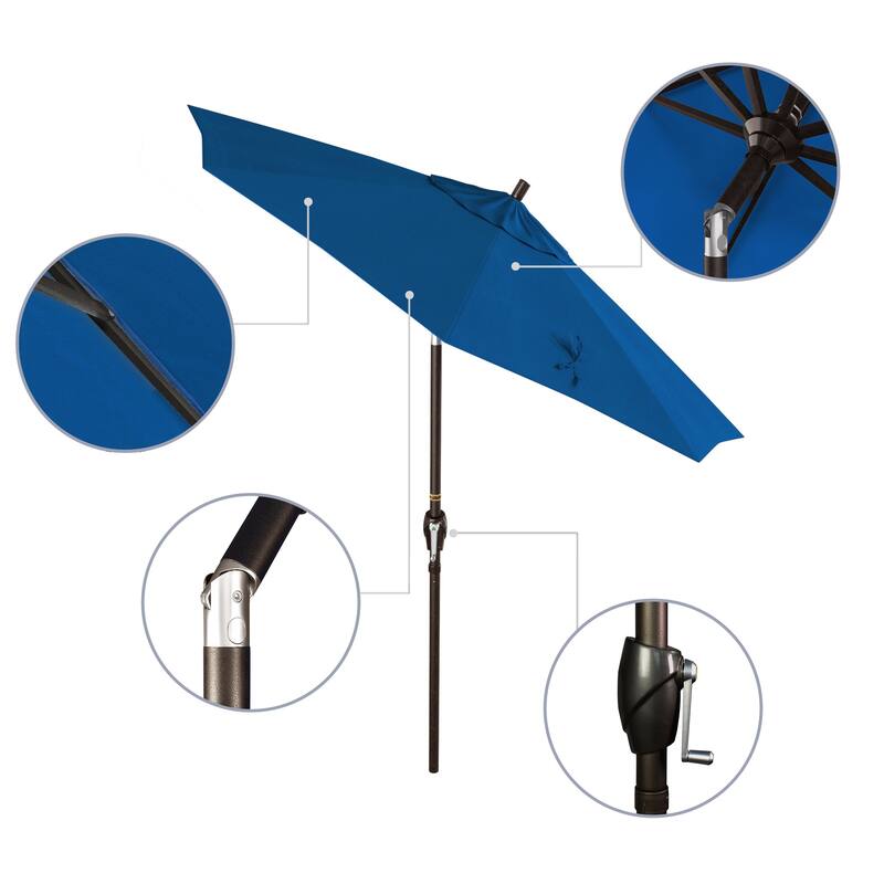 California Umbrella 7.5' Rd. Aluminum Patio Umbrella, Crank Lift with Push Button Tilt, Bronze Finish, Pacifica Fabric