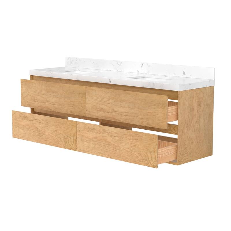 Sylphar 72 in. Toffee Oak Bath Vanity with Undermount Sink, 3 Top Options