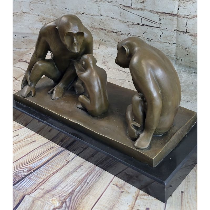 Barye “Monkey Family” Bronze Sculpture – Heartfelt Primate Scene On Marble Base