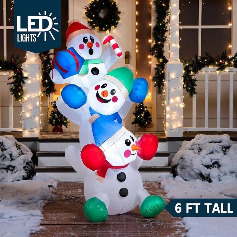 Joyfy 6-ft Christmas Stacked Snowman Inflatable - Multicolor