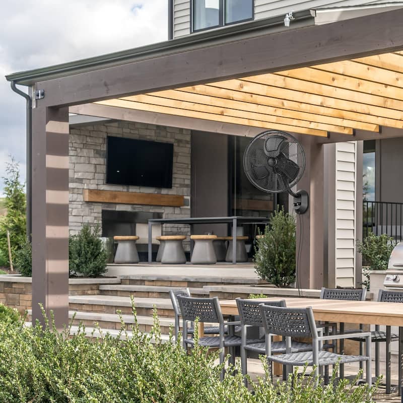 18" Mule Matte Black Outdoor Wet-Rated Oscillating Wall Fan with Wall Mount - 18 Inches