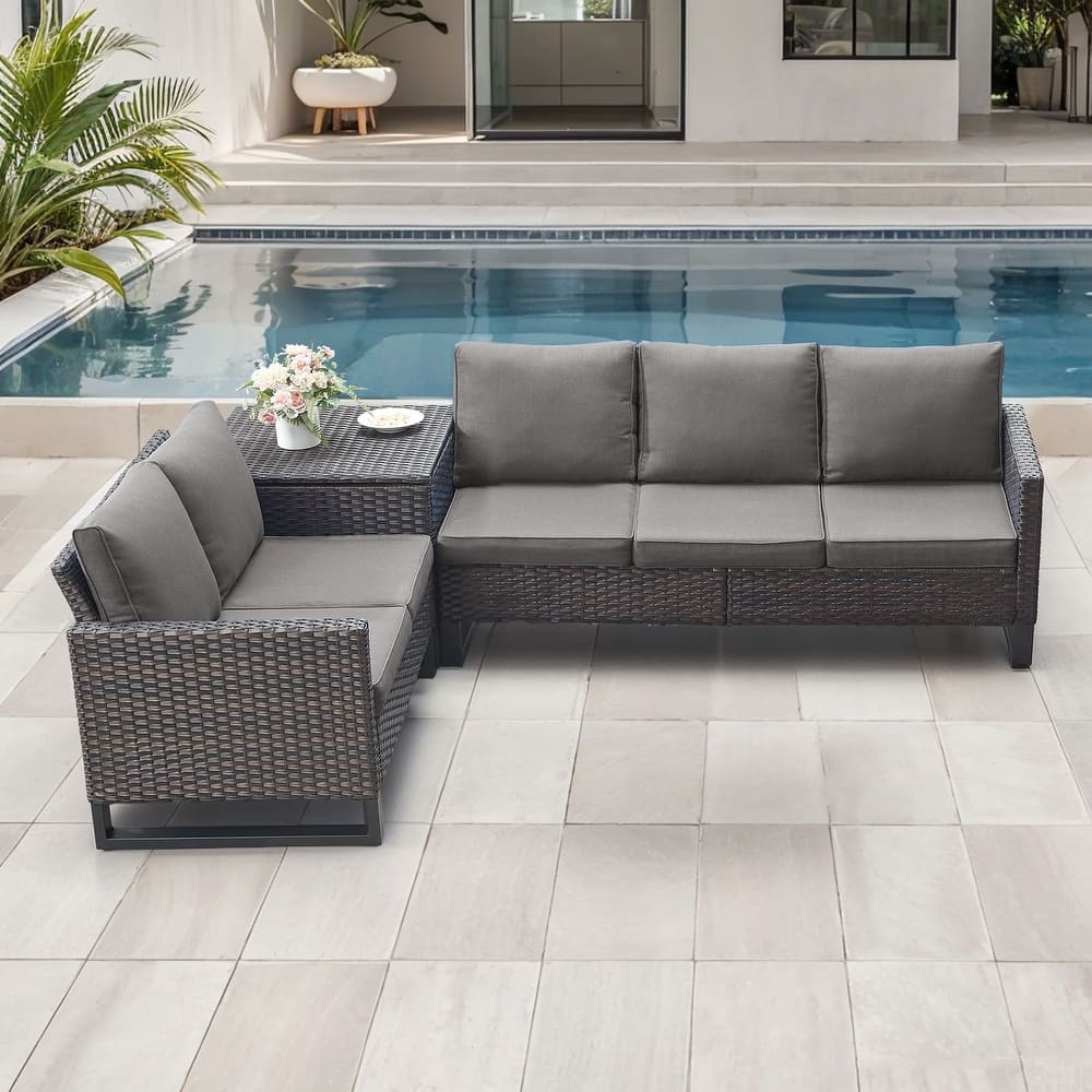 Gymojoy 5 Person All-Weather Wicker Outdoor Patio Sofa Set With Cushions