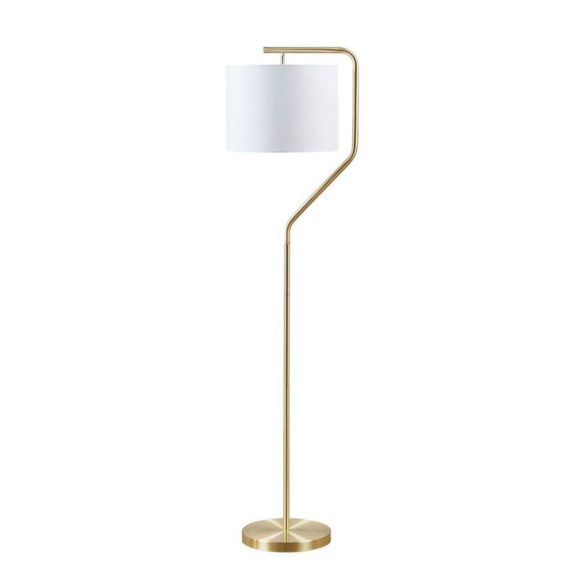 Cusp Barn 1-Light Metal Stand Gold Base Floor Lamp, Linen Drum Shaped Shade Floor Lamp for Living Room
