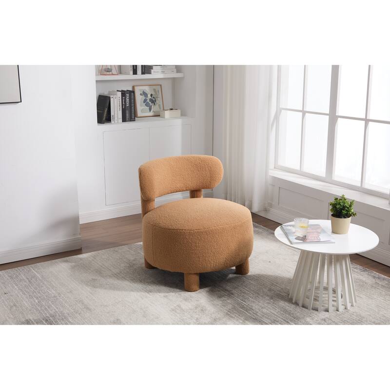 063-Teddy Fabric armless accent chair with curved backrest and solid wood legs upholstered chair slipper side chair