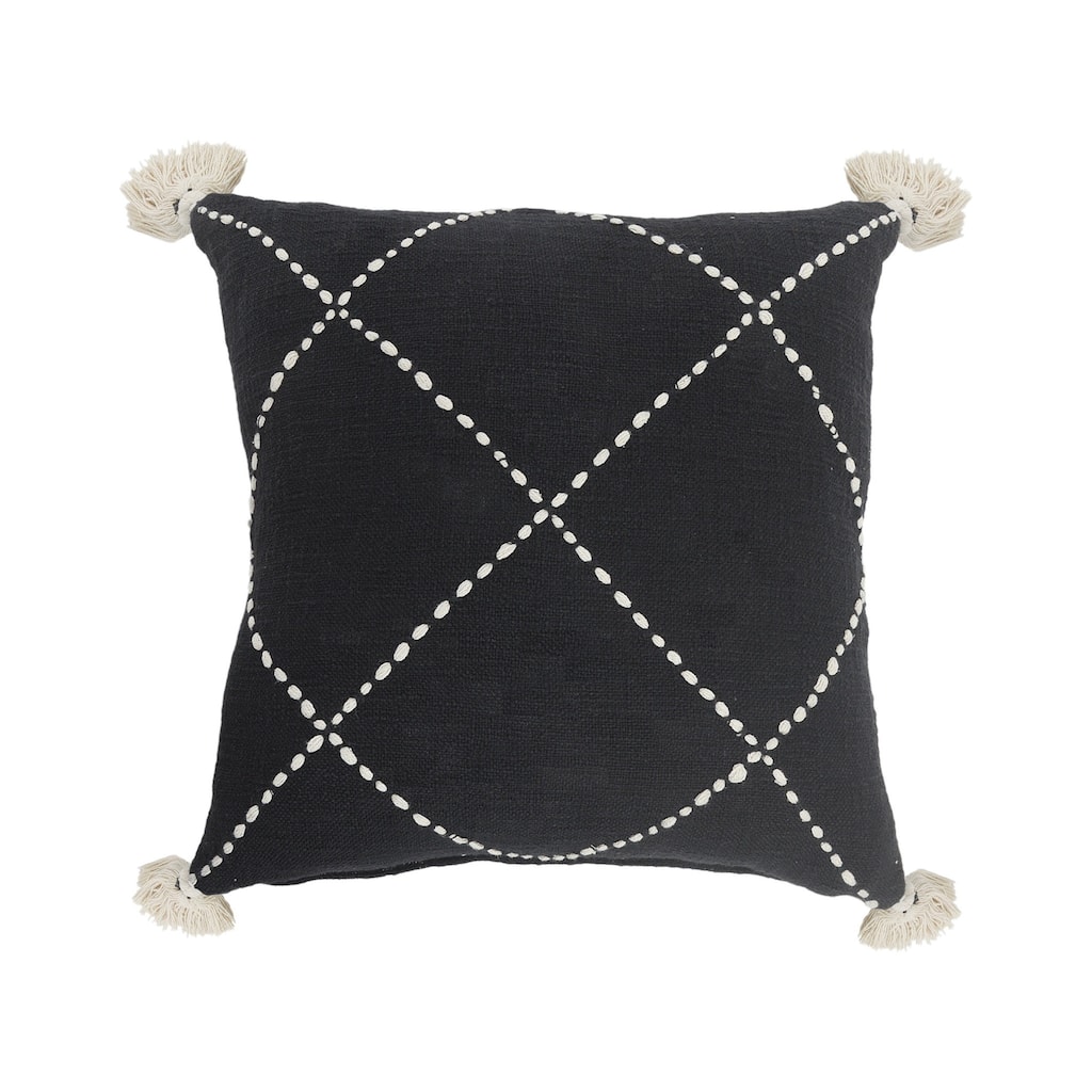 HomeRoots 20" X 20" White And Black 100% Cotton Geometric Zippered Pillow