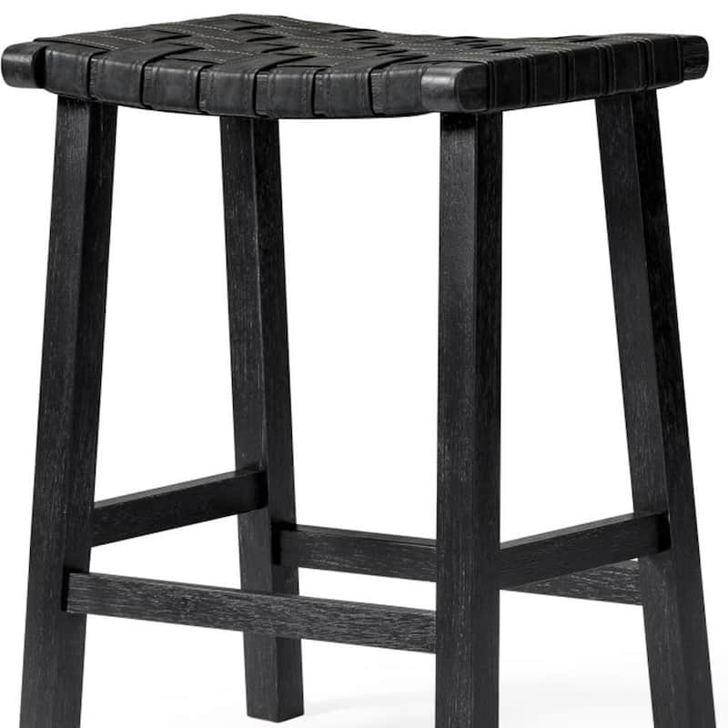 HomeRoots 26" Charcoal and Black Faux Leather and Solid Wood Backless Counter Height Bar Chair