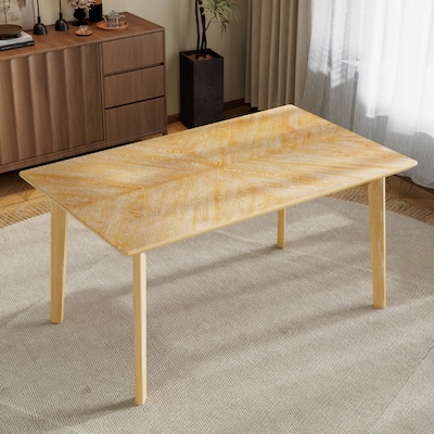 Retro Dining Table, Kitchen Room Table For 6,Minimalist Rectangular Dinette Table,Rubberwood Legs
