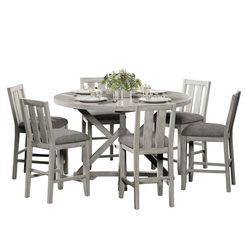 Drop Leaf Kitchen Table and Chairs Set Solid Wood Counter Height Kitchen Table and Chairs Set, Round Table Set for Dining Room - 7-Piece Sets