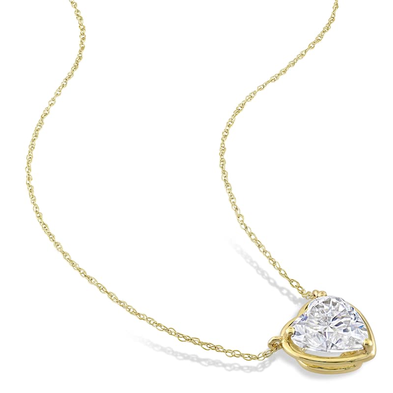 Miadora 2ct DEW Heart-cut Moissanite Solitaire Necklace in 10k Yellow Gold