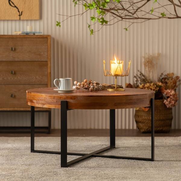 Modern Center Table Cross Wood Grain Splicing Coffee Table Round End