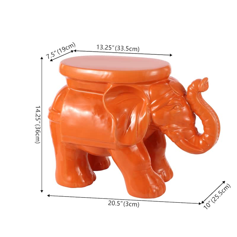 White Elephant 14.2" Ceramic Garden Stool, White by JONATHAN Y