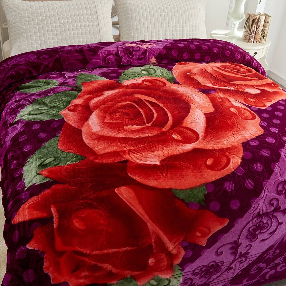 2 Ply Reversible Blanket Korean Style Mink Blanket Black Flower