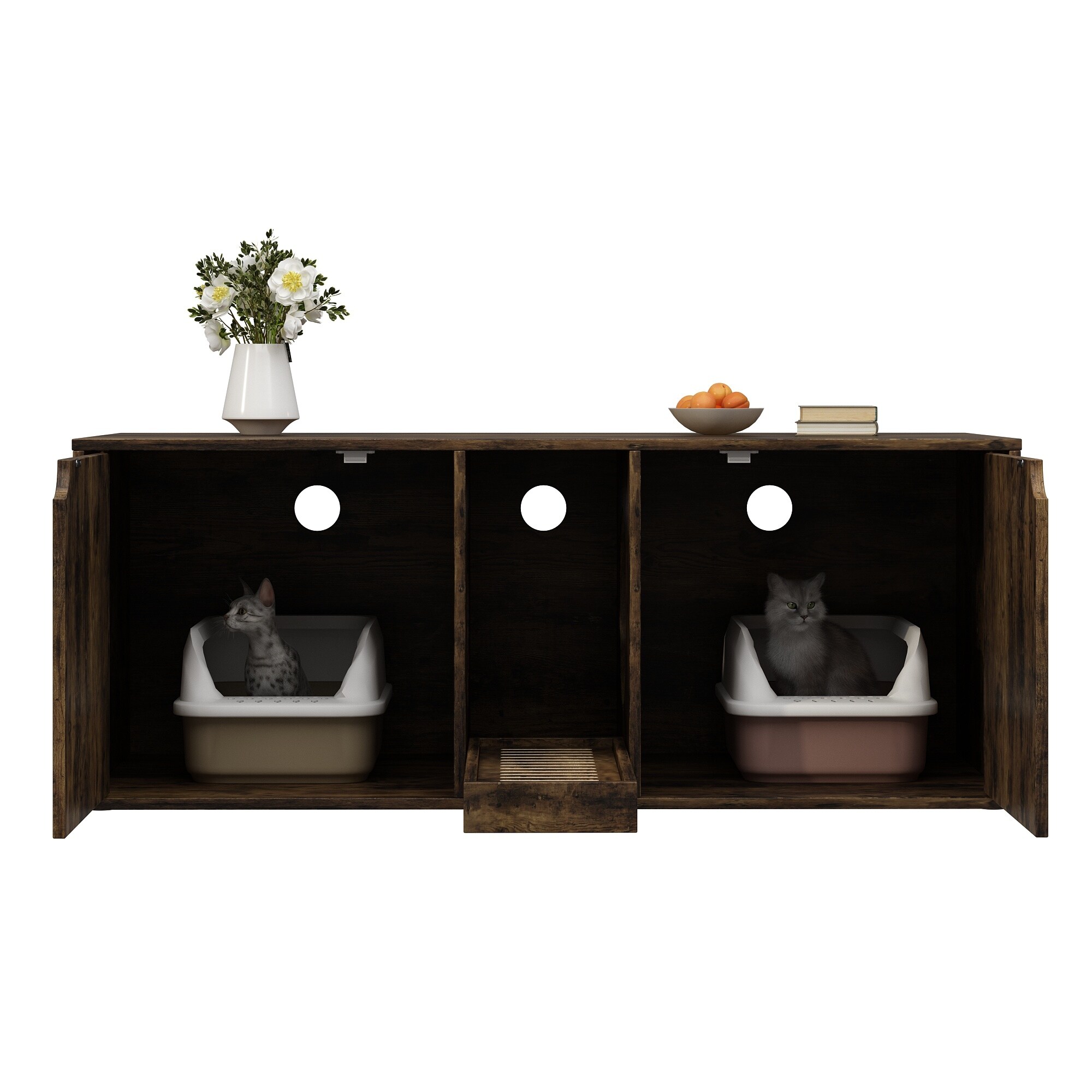 Dual Compartment Cat Litter Box Enclosure Multi Functional