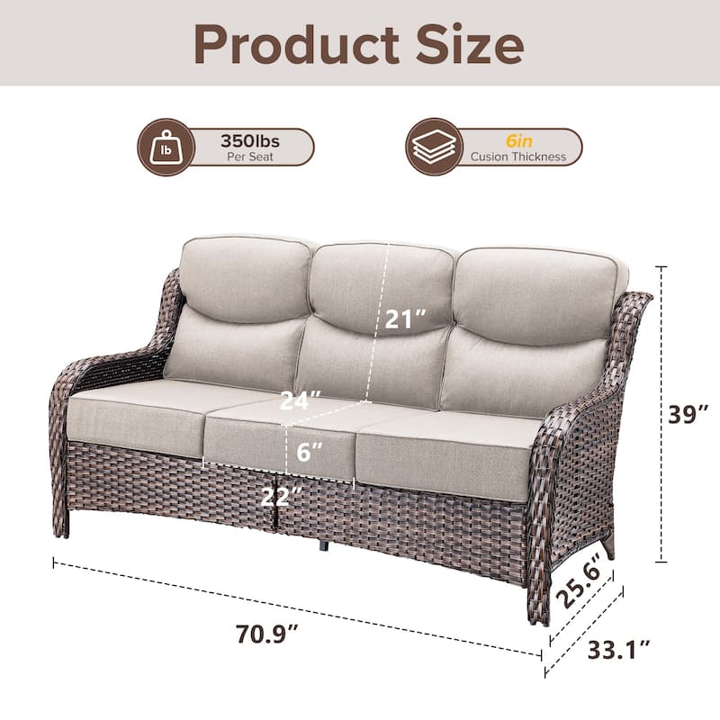 Gymojoy 72'' 3-Seat Outdoor Durable Sofa with 6-Inch Ultra-Plush Cushions & Water-Resistant Olefin Fabric