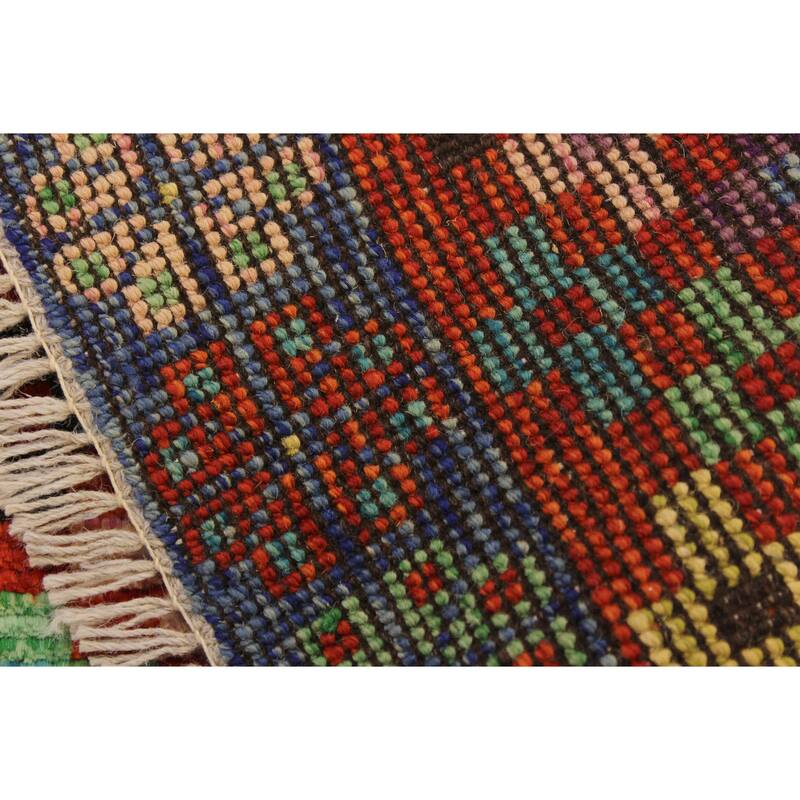 Tribal Balochi Zavala Orange/Blue Hand Knotted Wool Rug - 3'4'' x 4'11''