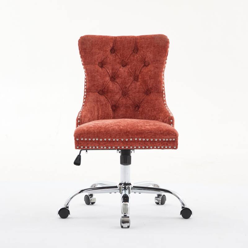 Roomfitters Chenille Tufted Office Chair, Adjustable Swivel Desk Chair with Chrome Metal Base