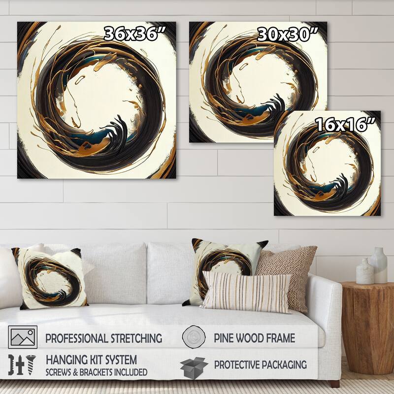 Designart 'Gold Glamour Circle 1 II' Modern Canvas Wall Art