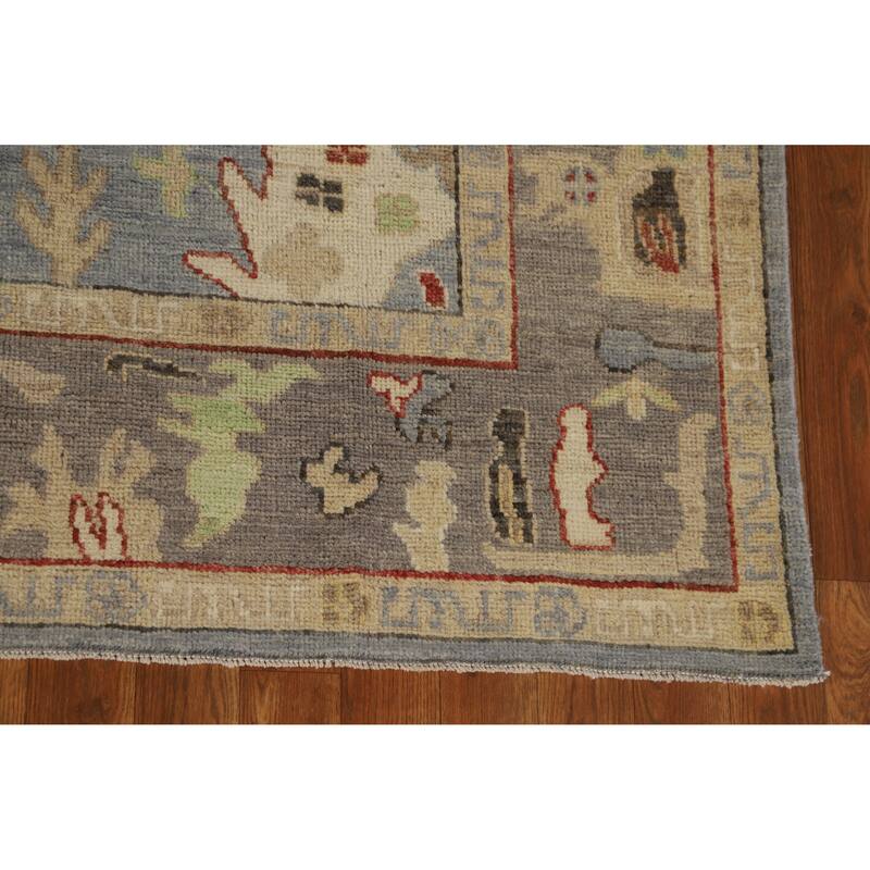 Hand Knotted Oriental 100% Wool Carpet Transitional Floral Navy Blue & Blues Oushak Area Rug - 8' 6'' X 6' 0''