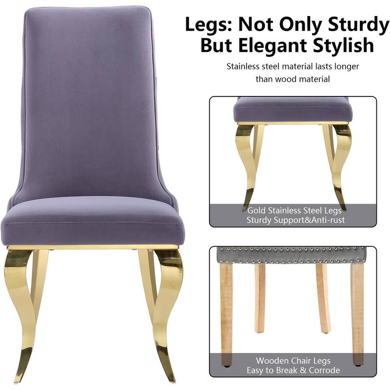 Heavy Duty Dining Chairs with Button Tufted Backrest and Polished Stainless Steel Metal Legs