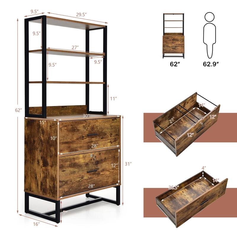 Lateral File Cabinet 4 Tier Tall Storage Bookshelf Display Shelf