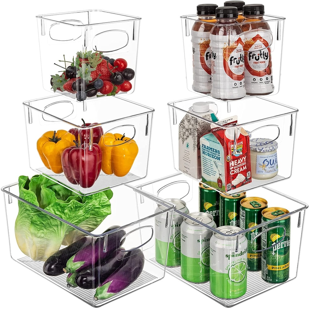 Stackable Fridge Storage Bins, Refrigerator Food Storage Containers Boxes  with Handles, Organizer Pantry Storage for Freezer, Kitchen, Cabinets,  Countertops, Fresh Keeper Drawer Bin Basket 