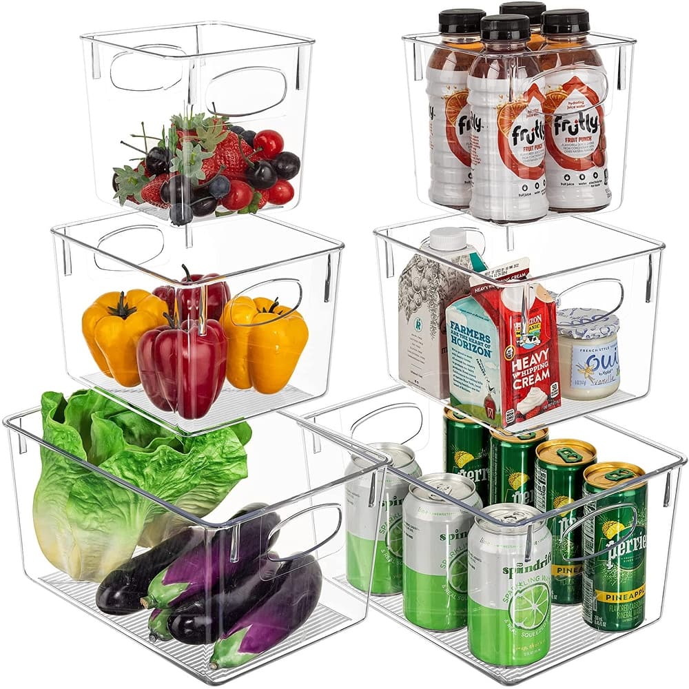 Clear Plastic Storage Bin Container Set Organizer for Kitchen, Fridge and Pantry - 6-Pack