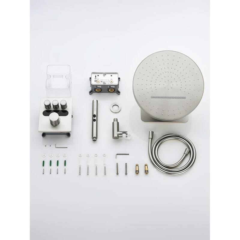 Lefton Shower System in Fahrenheit Display, 13” Overhead Shower Head with All-in-one Handheld Spray Showerhead, SSWM2501