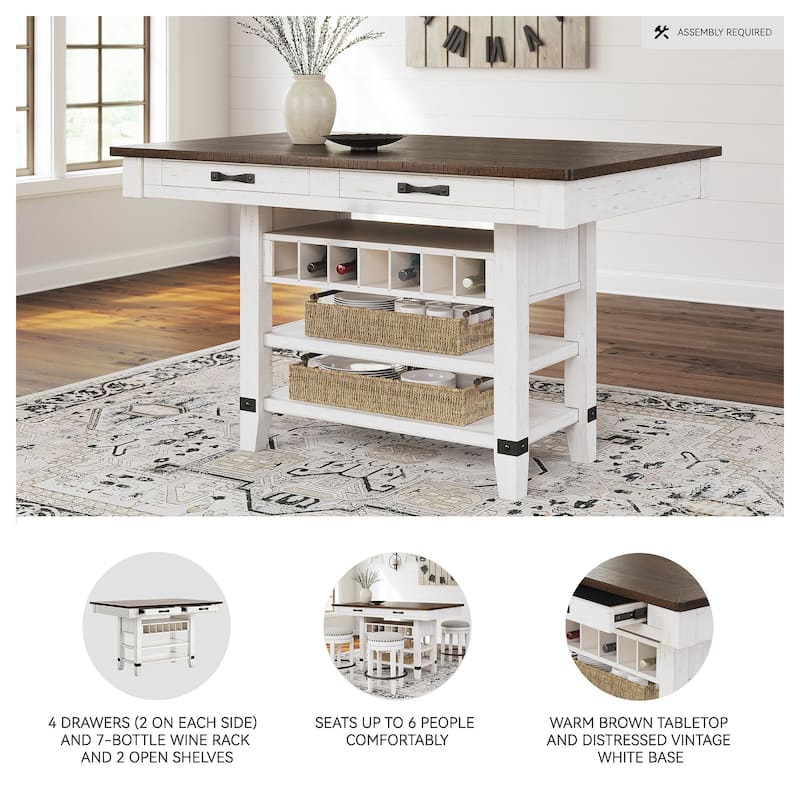 Signature Design by Ashley Valebeck White/Brown Counter Height Dining Table - 60" W x 40" D x 36.13" H