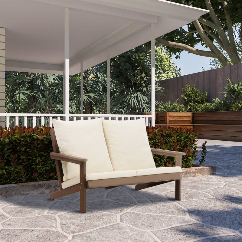 Outdoor Patio Loveseat Sofa, Teak Wood+Plastic Conversation Set