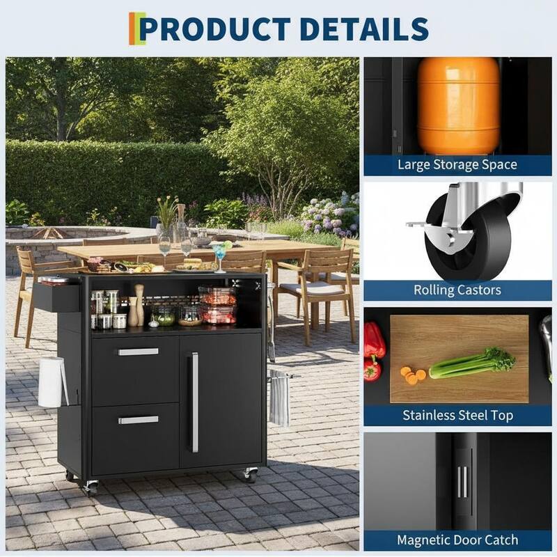 Outdoor Grill Cart, with Storage and Wheels