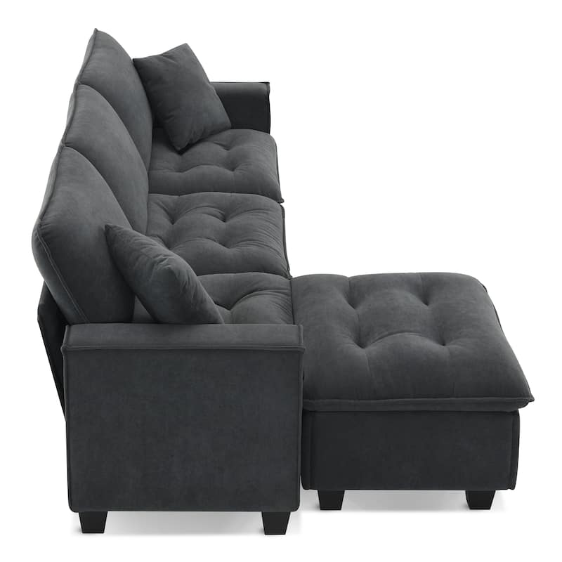 100" L-Shaped Convertible 4 Seater Sectional Sofa with Removable Ottoman and Matching Pillows, Perfect for Living Room