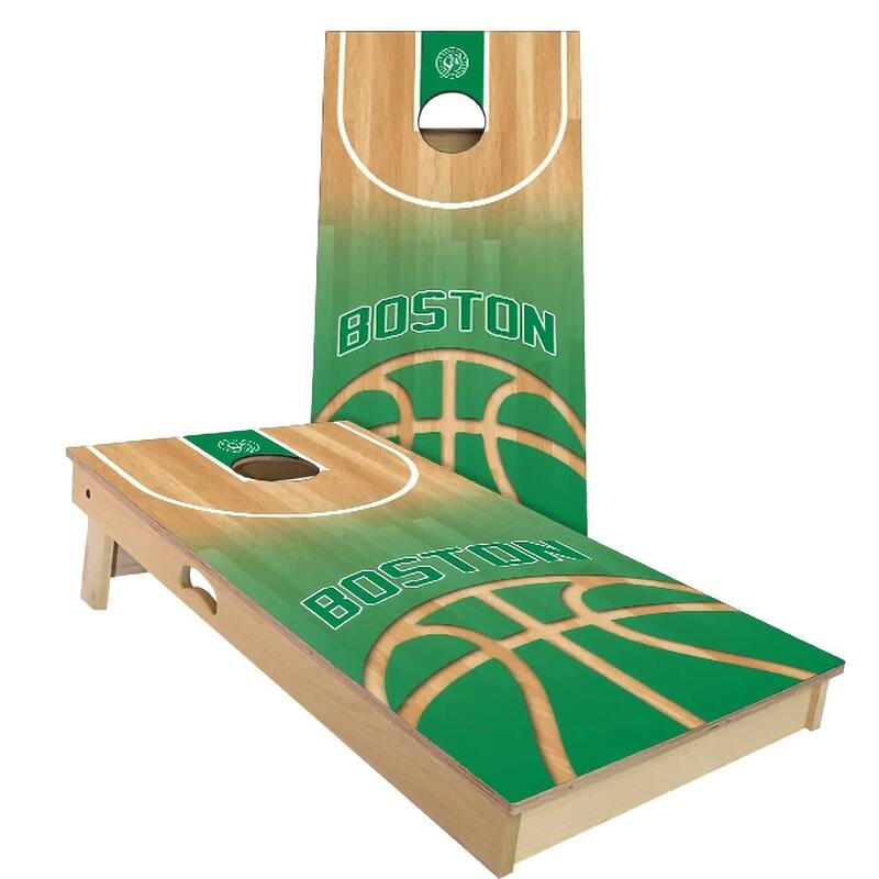 Boston Basketball Outdoor Cornhole Board Set - Premium 2x4 - Include Case + Hole Lights