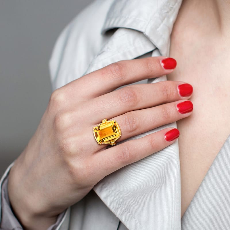 Miadora 10 3/4ct TGW Octagon-Cut Citrine and White Topaz Solitaire Ring in Yellow Plated Silver