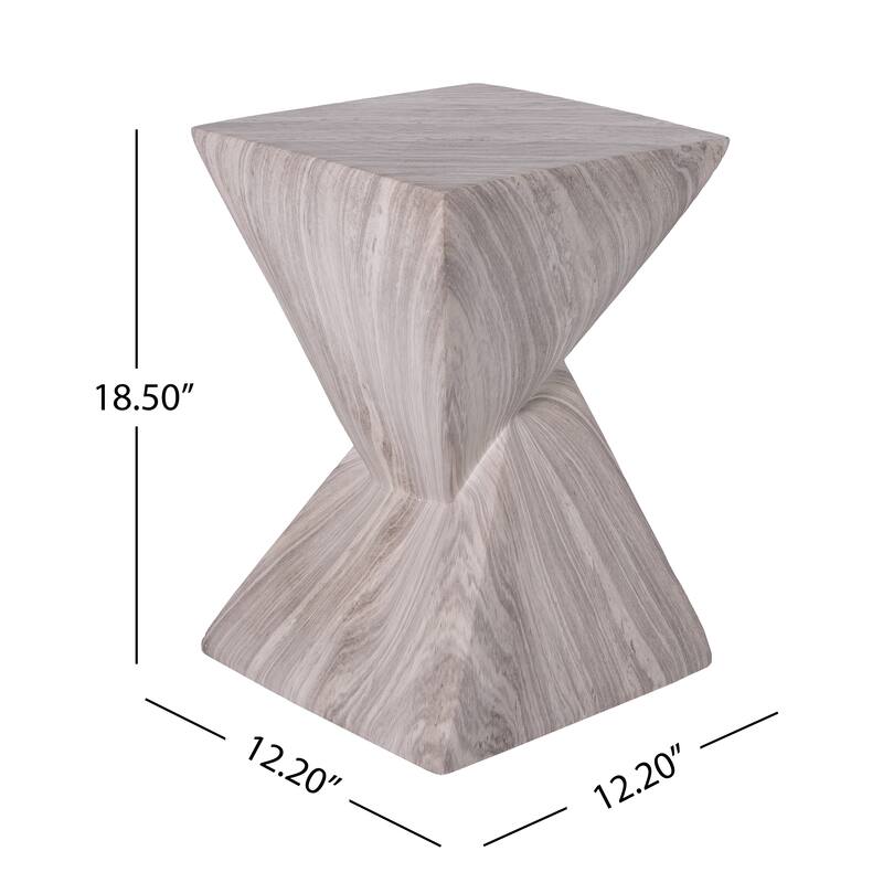 Christopher Knight Home - Modern Indoor/Outdoor 18.5"H Geometric Faux Marble MgO Accent Side Table with Sculptural Fluted Design