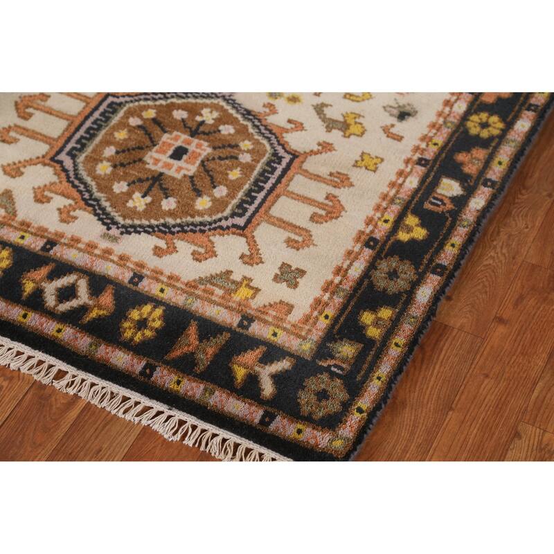 Traditional Beige Heriz Serapi Indian Rug Hand-Knotted Wool Carpet - 3'0" x 5'3"