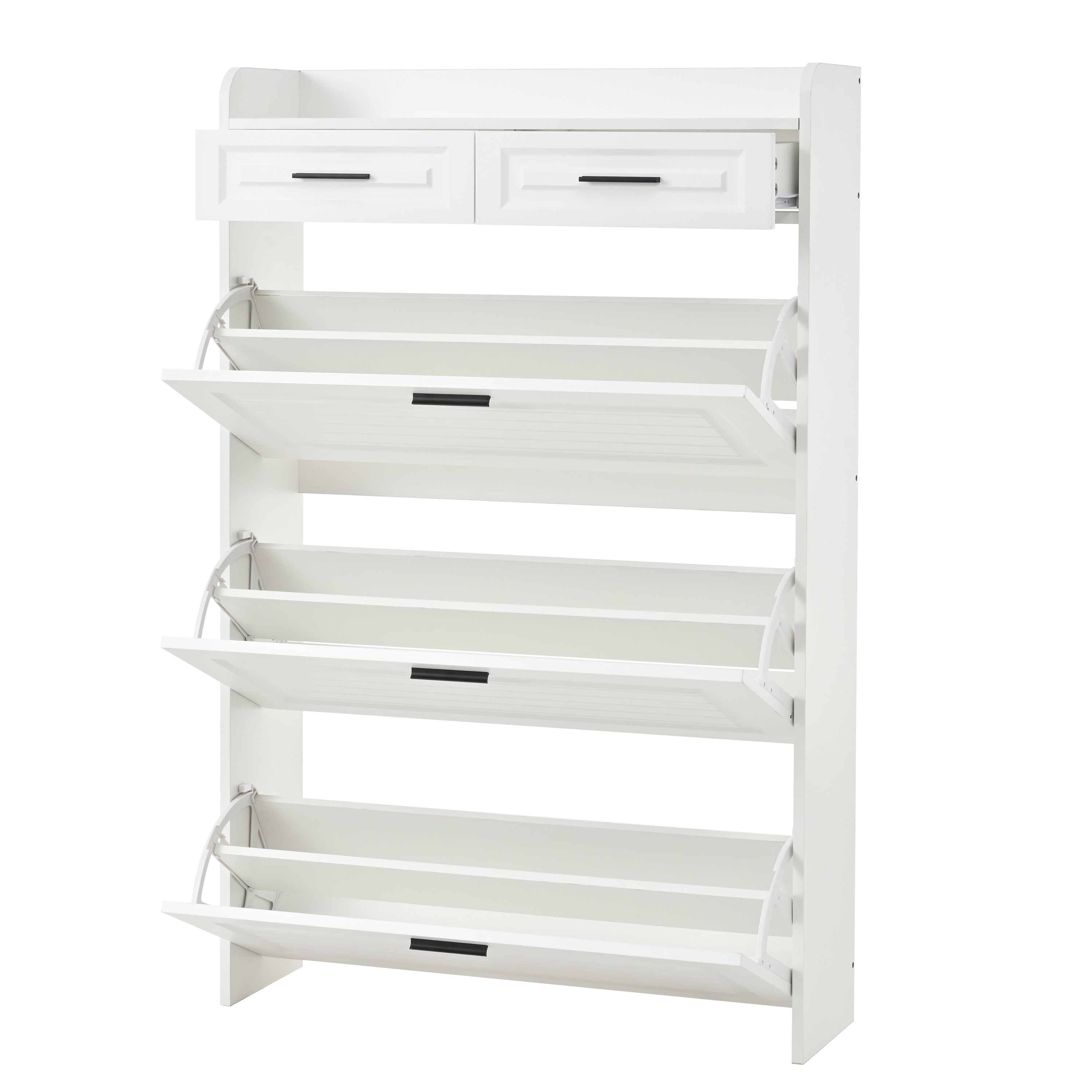 Shoe Cabinet with 3 Flip Drawers & 2 Drawers, Hidden Slim Shoe Rack Cabinet, Wood Entryway Narrow Shoe Storage Cabinet