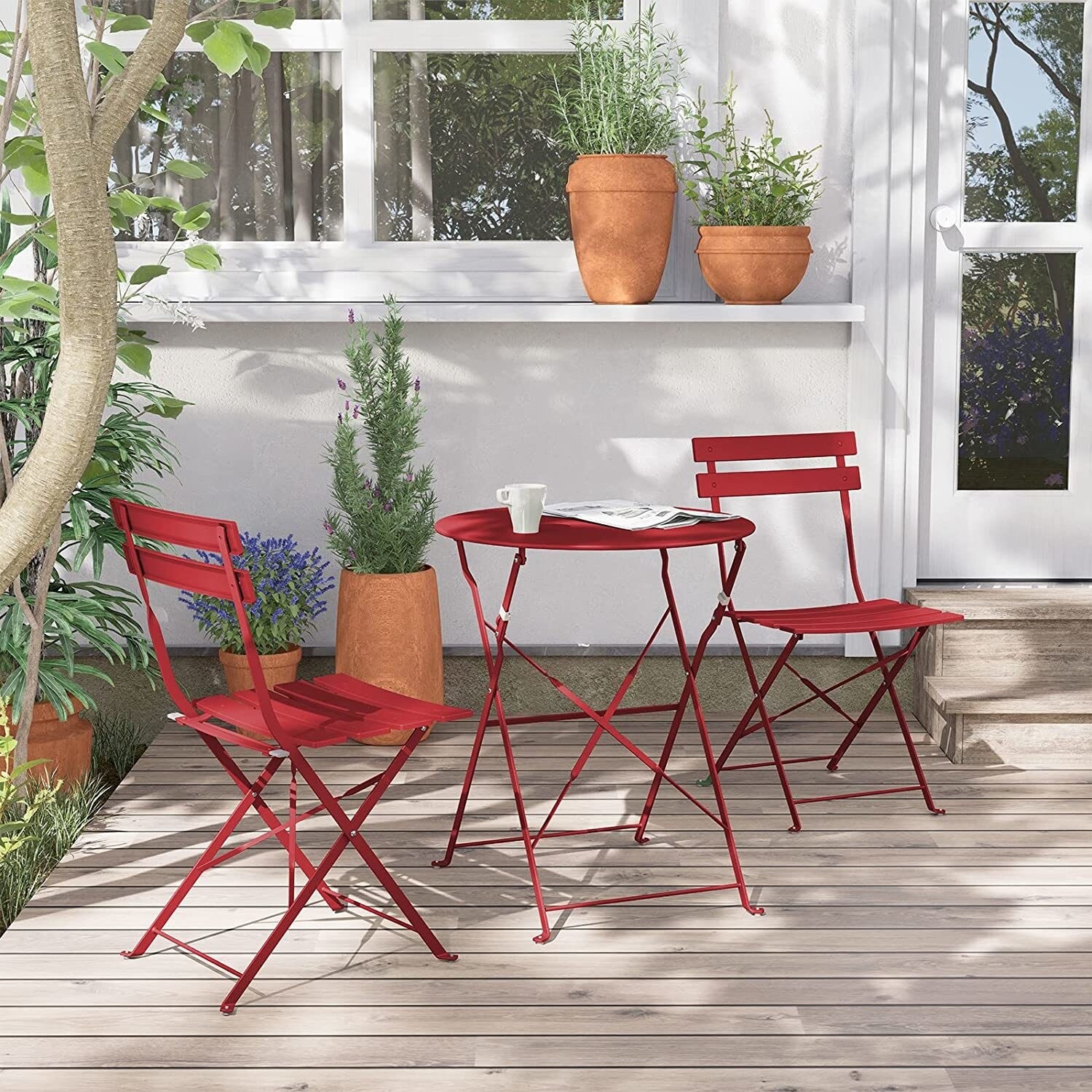 tradecheetllc Steel Patio Bistro Set Folding Outdoor Table Chair