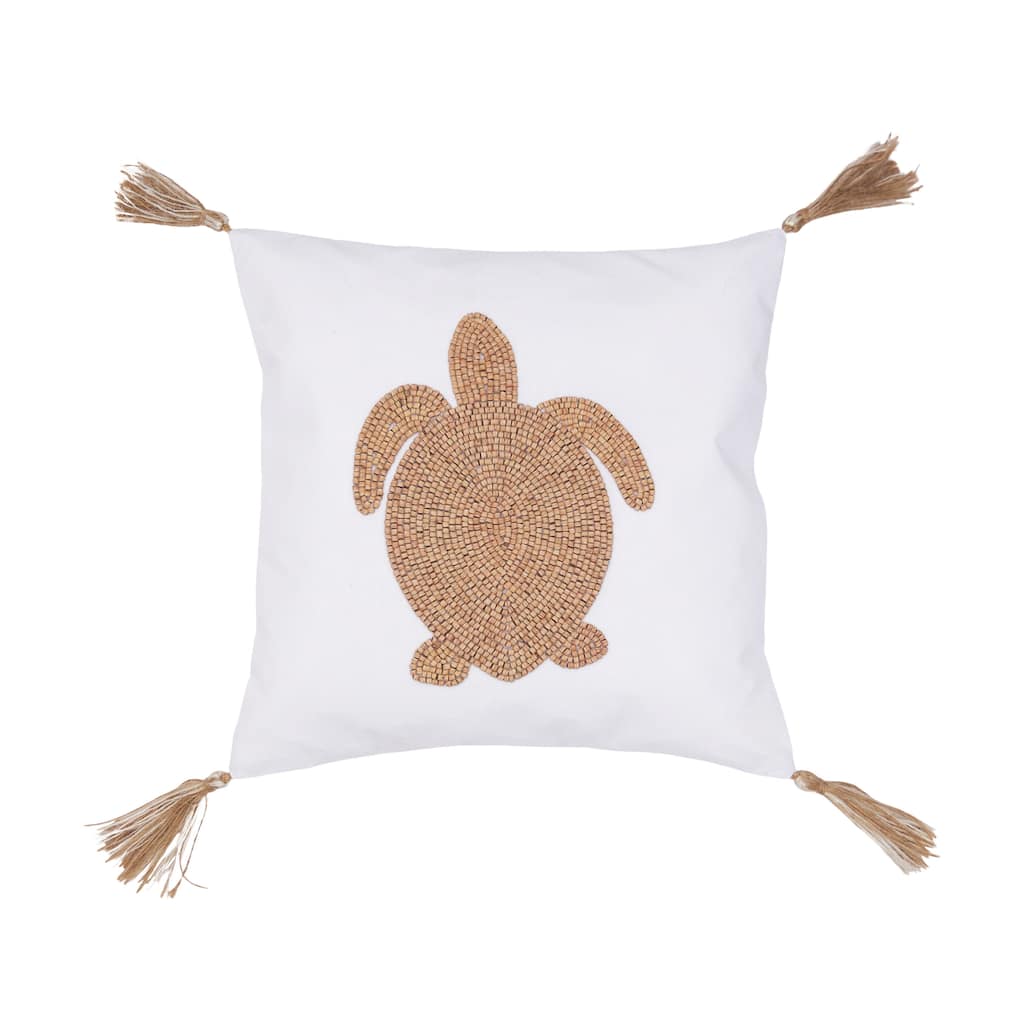 Turtle Handmade Wood Beaded Pillow