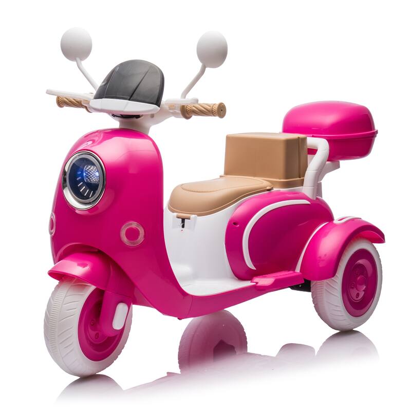 12V Ride-On Two-Seater Motorcycle for Kids, Three-Wheel Design, USB, Bluetooth, Adult Seat Flip, and Storage for Ages 3-6.