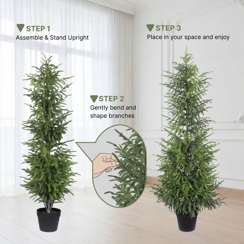 4" Artificial Real Touch Pine Tree in Black Plastic Pot, 2pc/set