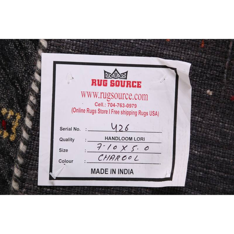 Hand Knotted Oriental 100% Wool Carpet Tribal Animal Pictorial Greys & Charcoal Gabbeh Area Rug - 7' 10'' X 5' 0''