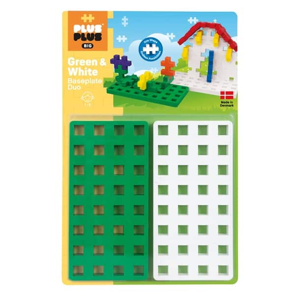 slide 2 of 3, Plus-Plus Building Blocks Big Baseplate Duo, Green & White, Pack of 2 Green, White - STEM - Kids