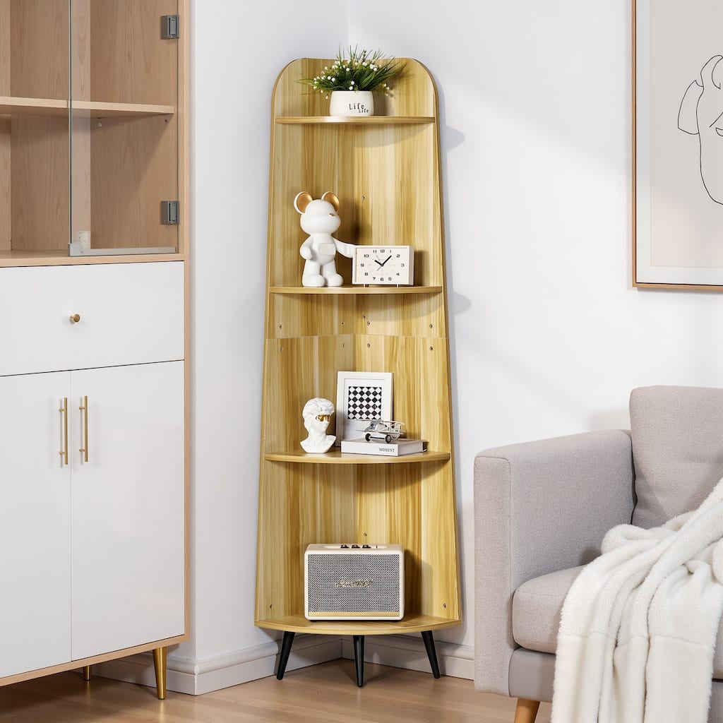 Javlergo Corner Shelf 4 Tier Bookcase ndustrial Display Shelves Floor Standing Storage Stand for Small Space Living Room